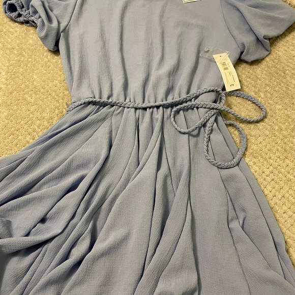 Premier Adore Chambray pastel blue, fit & flare flowy dress. braided waist  NWT - Picture 4 of 5